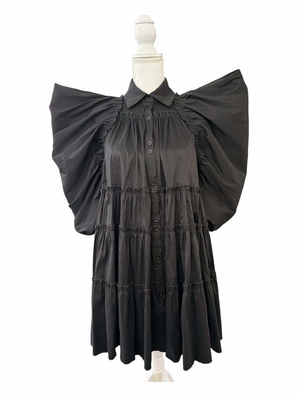 NWT Love Highlight Black Tiered Ruffle Dress Dramatic Statement Sleeves S - Picture 9 of 16